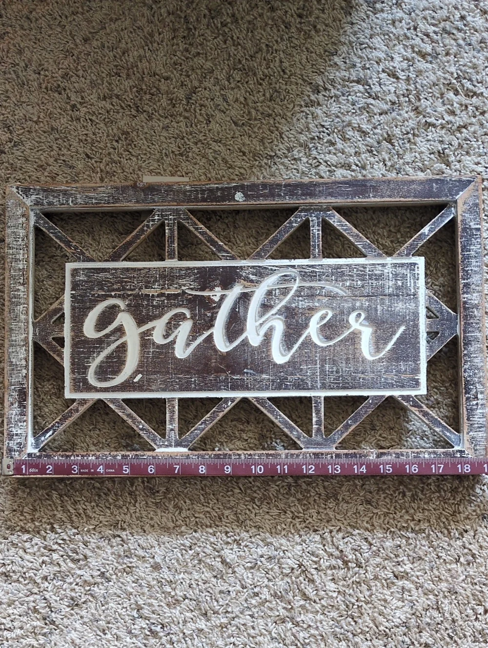Gather Rustic Wall Sign - White on Distressed Brown NWT
